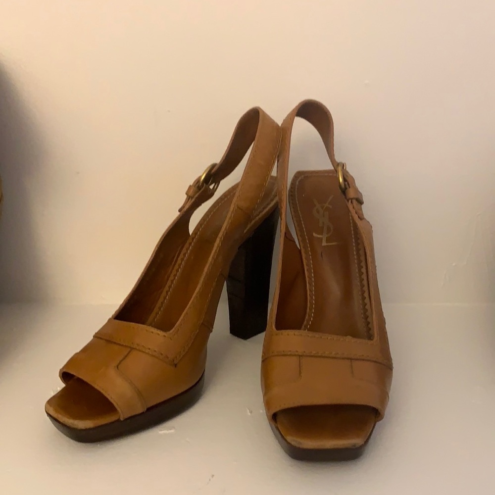 YSL sling backs with comfortable stacked heels